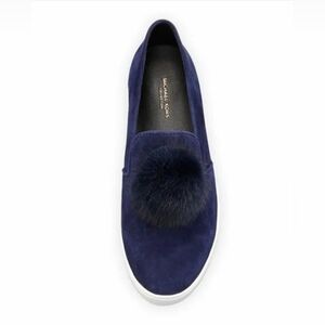 Michael Kors Collection Eddy Pom-Pom Suede Slip-On Sneakers Navy Size 6.5 US